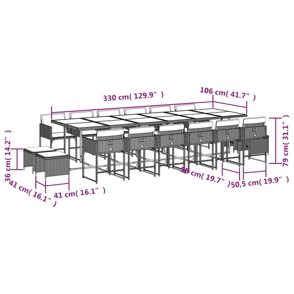 17-tlg. Garten-Essgruppe mit Kissen Braun Poly Rattan