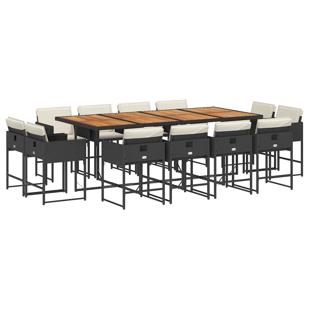 13-tlg. Garten-Essgruppe mit Kissen Schwarz Poly Rattan
