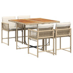 5-tlg. Garten-Essgruppe mit Kissen Beige Poly Rattan