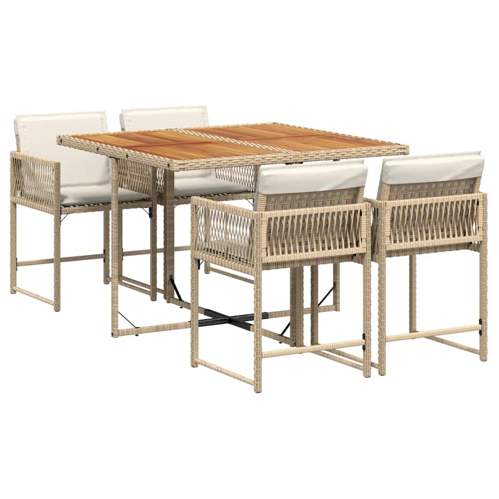5-tlg. Garten-Essgruppe mit Kissen Beige Poly Rattan