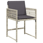 7-tlg. Garten-Essgruppe mit Kissen Hellgrau Poly Rattan