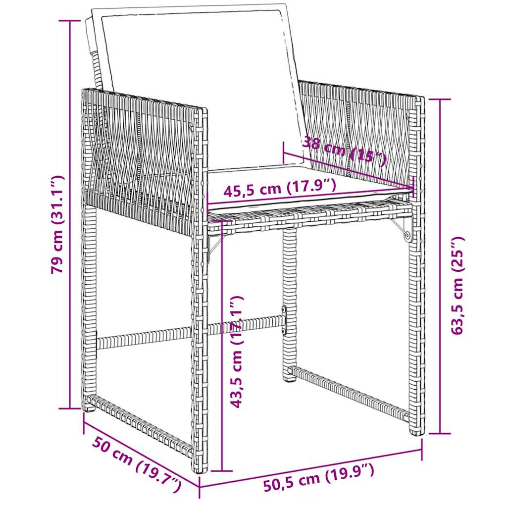 7-tlg. Garten-Essgruppe mit Kissen Grau Poly Rattan