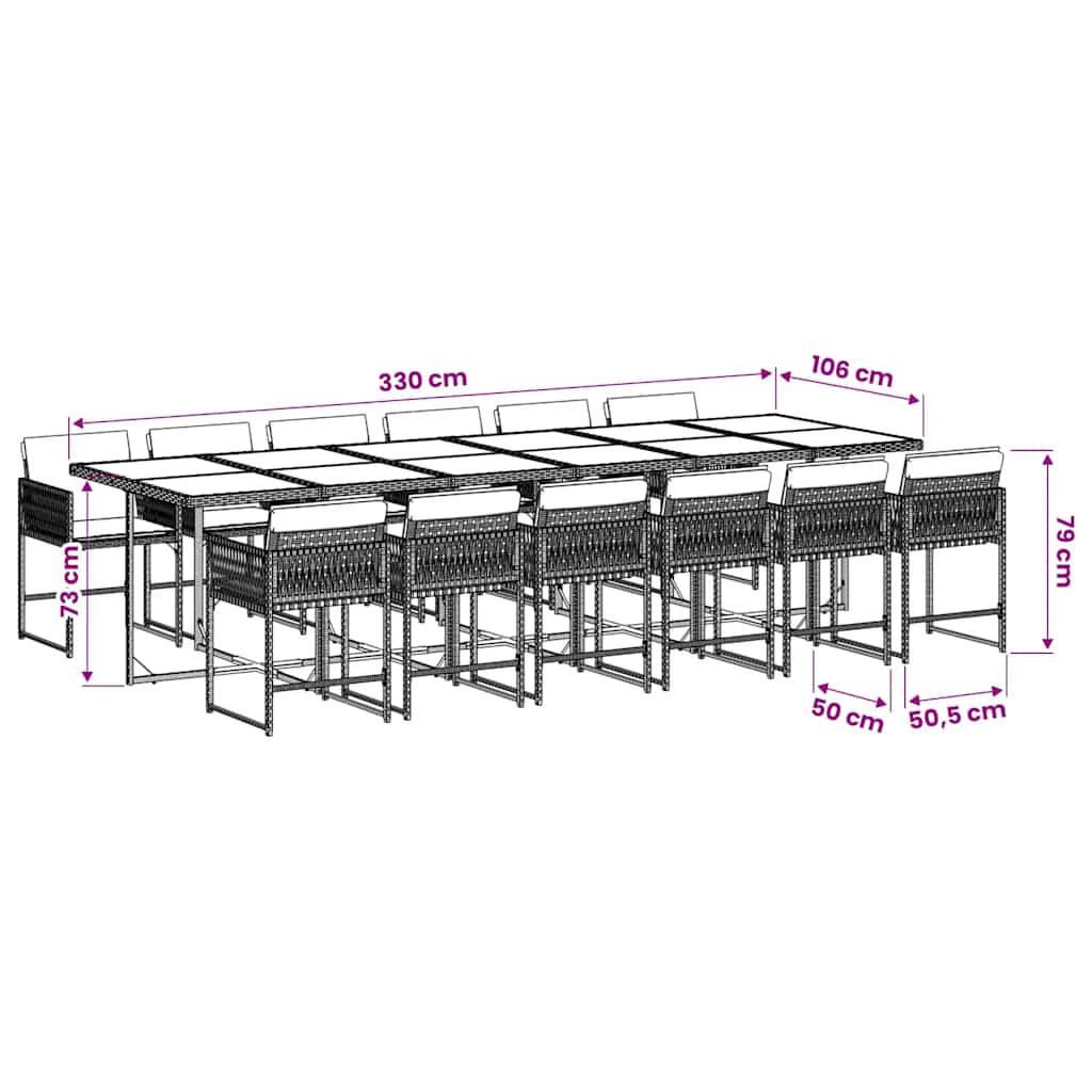 13-tlg. Garten-Essgruppe mit Kissen Grau Poly Rattan