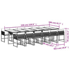 13-tlg. Garten-Essgruppe mit Kissen Hellgrau Poly Rattan