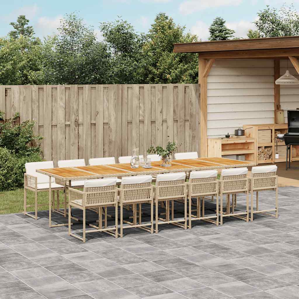 13-tlg. Garten-Essgruppe mit Kissen Beige Poly Rattan
