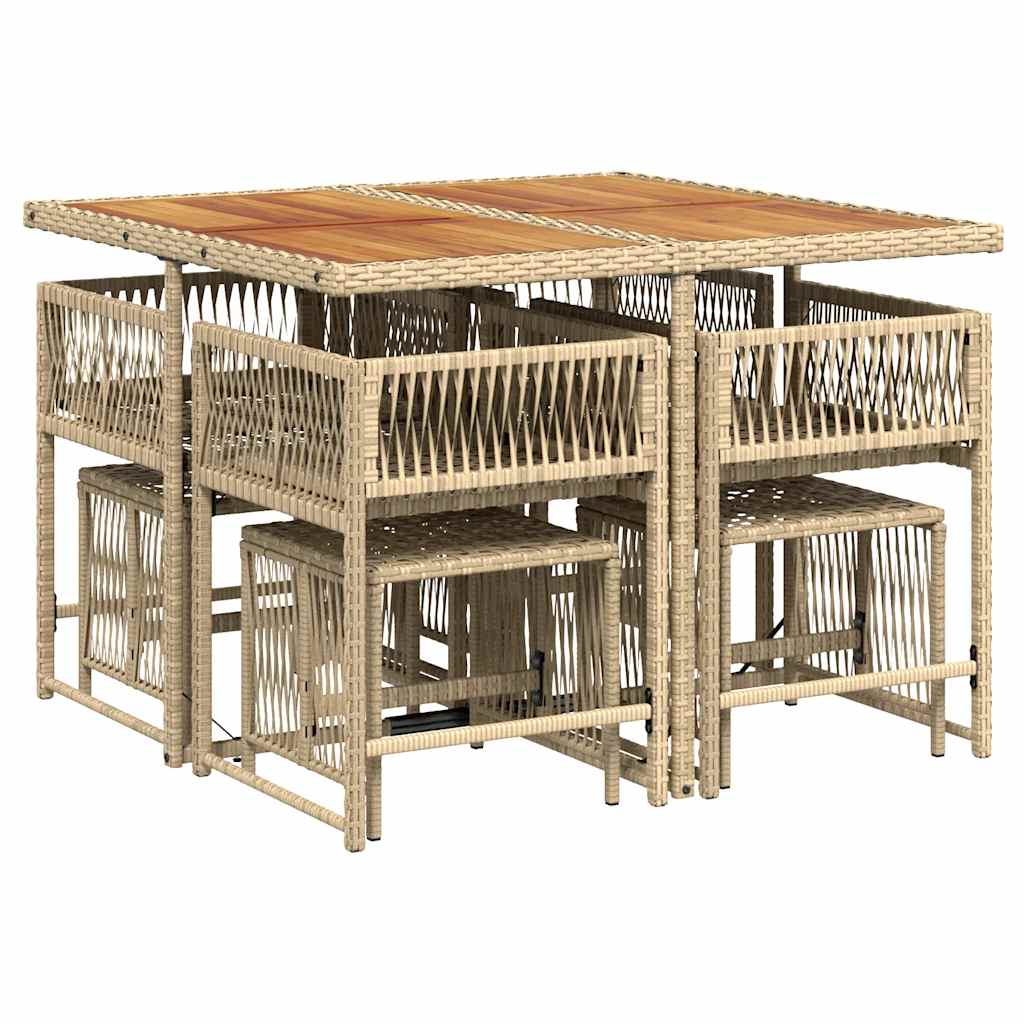9-tlg. Garten-Essgruppe mit Kissen Beige Poly Rattan
