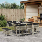 11-tlg. Garten-Essgruppe mit Kissen Hellgrau Poly Rattan