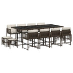 13-tlg. Garten-Essgruppe mit Kissen Braun Poly Rattan