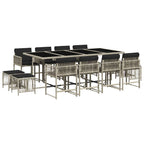 13-tlg. Garten-Essgruppe mit Kissen Hellgrau Poly Rattan