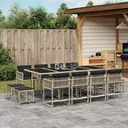 13-tlg. Garten-Essgruppe mit Kissen Hellgrau Poly Rattan