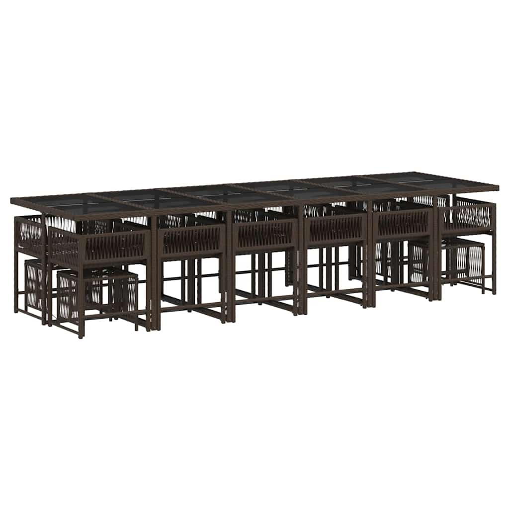 17-tlg. Garten-Essgruppe mit Kissen Braun Poly Rattan