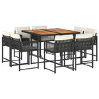 9-tlg. Garten-Essgruppe mit Kissen Schwarz Poly Rattan