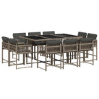 11-tlg. Garten-Essgruppe mit Kissen Grau Poly Rattan
