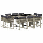 11-tlg. Garten-Essgruppe mit Kissen Hellgrau Poly Rattan
