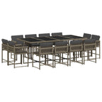 13-tlg. Garten-Essgruppe mit Kissen Grau Poly Rattan
