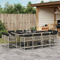 13-tlg. Garten-Essgruppe mit Kissen Hellgrau Poly Rattan