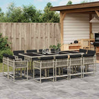 13-tlg. Garten-Essgruppe mit Kissen Hellgrau Poly Rattan