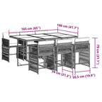 7-tlg. Garten-Essgruppe mit Kissen Grau Poly Rattan