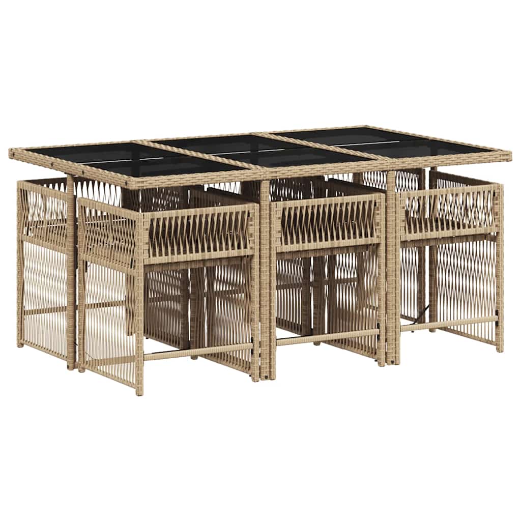 7-tlg. Garten-Essgruppe mit Kissen Beige Poly Rattan