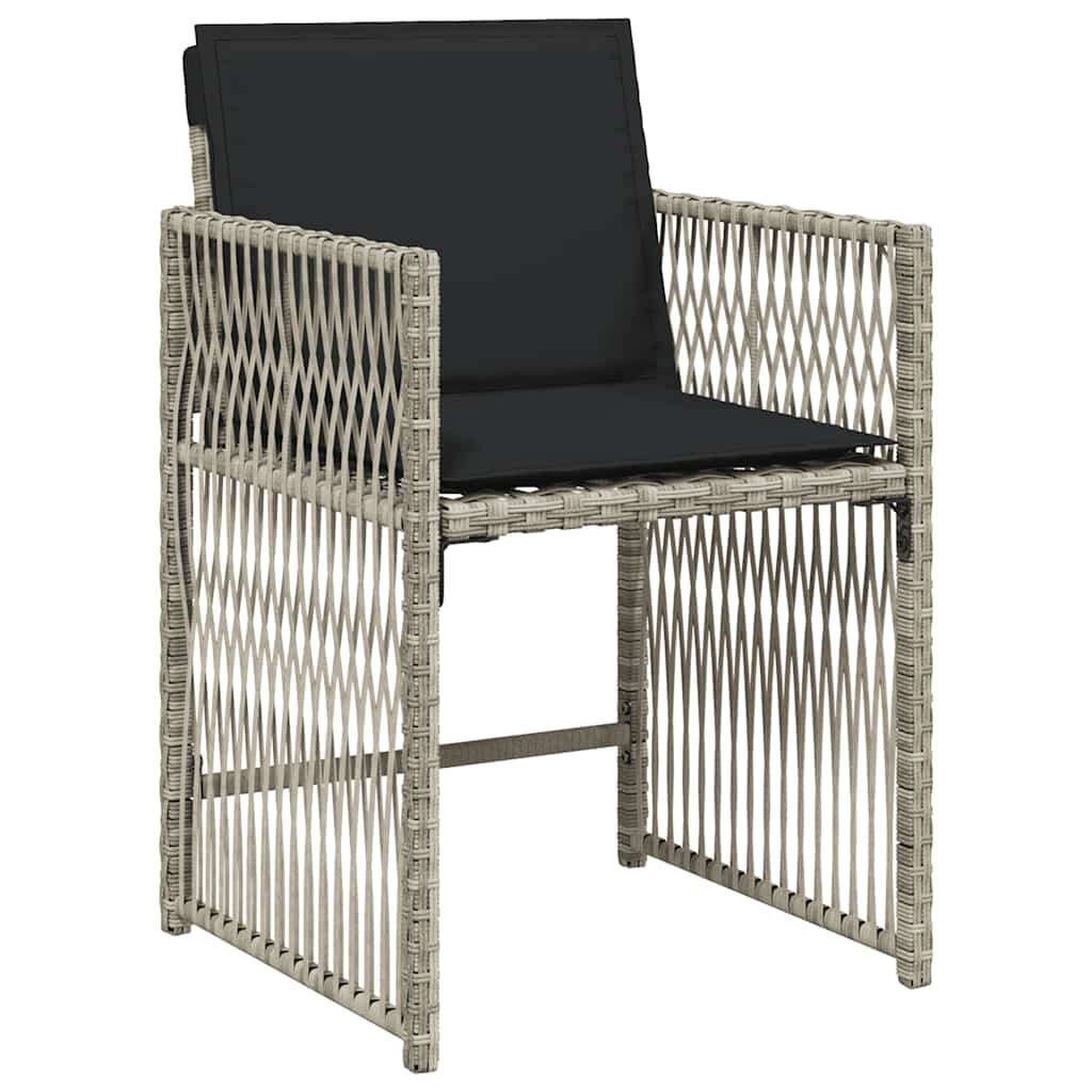 7-tlg. Garten-Essgruppe mit Kissen Hellgrau Poly Rattan