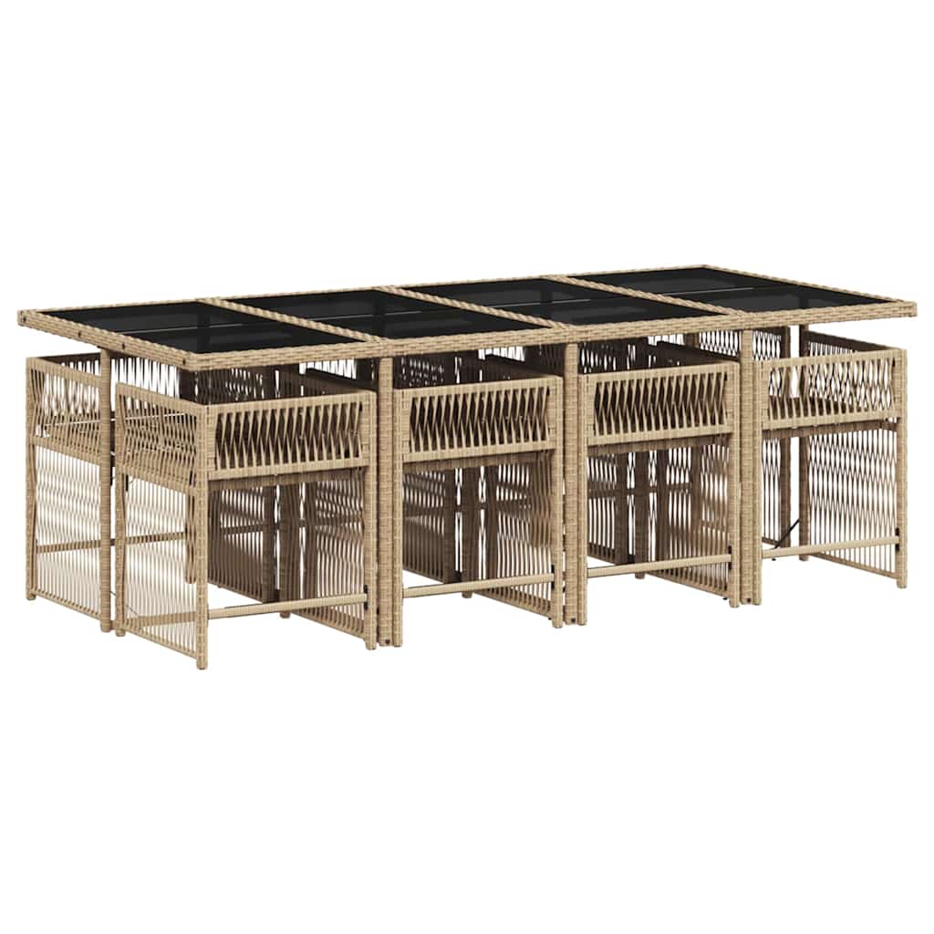 9-tlg. Garten-Essgruppe mit Kissen Beige Poly Rattan