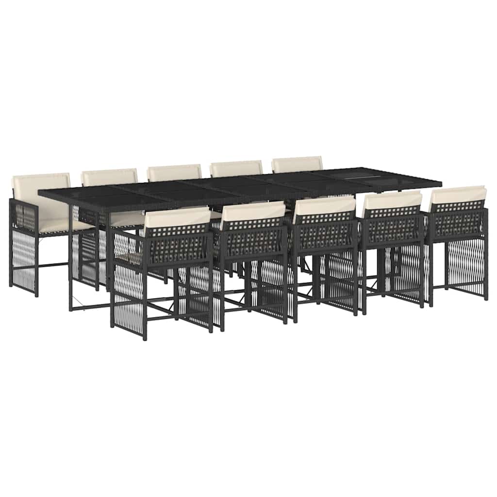 11-tlg. Garten-Essgruppe mit Kissen Schwarz Poly Rattan