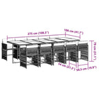 11-tlg. Garten-Essgruppe mit Kissen Grau Poly Rattan