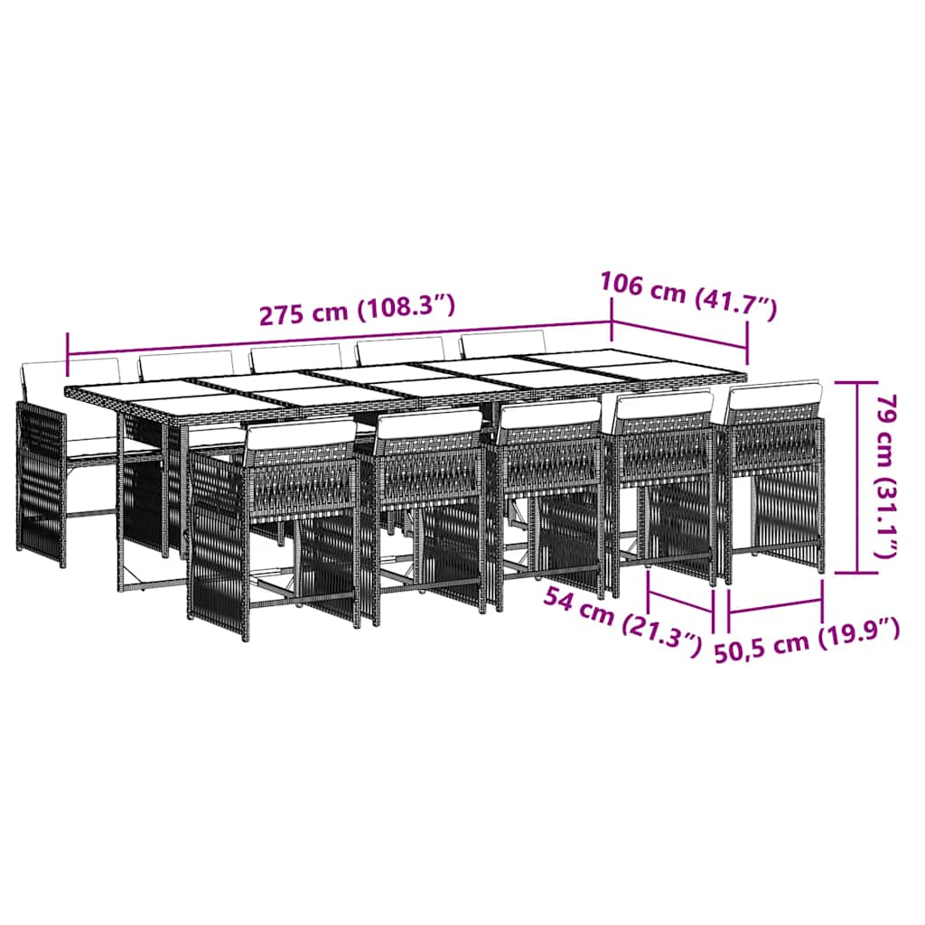 11-tlg. Garten-Essgruppe mit Kissen Grau Poly Rattan