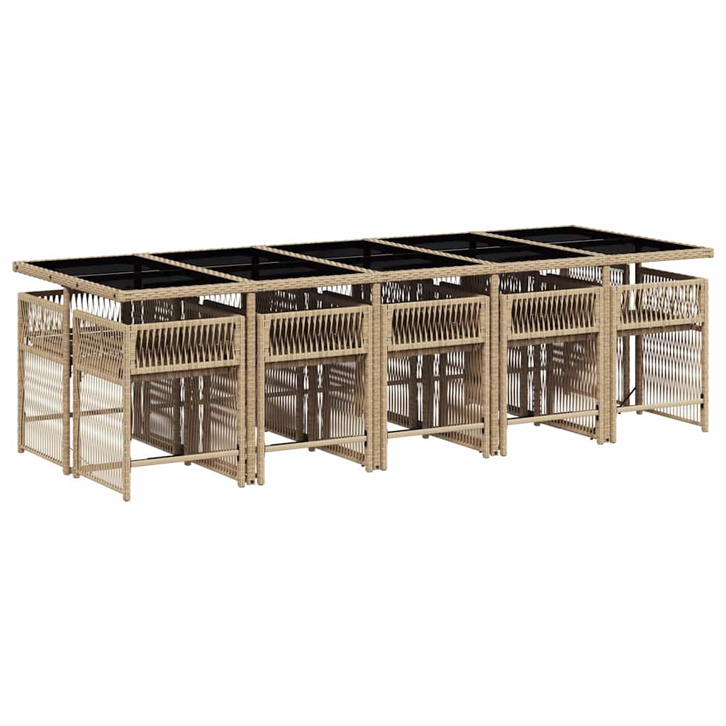11-tlg. Garten-Essgruppe mit Kissen Beige Poly Rattan