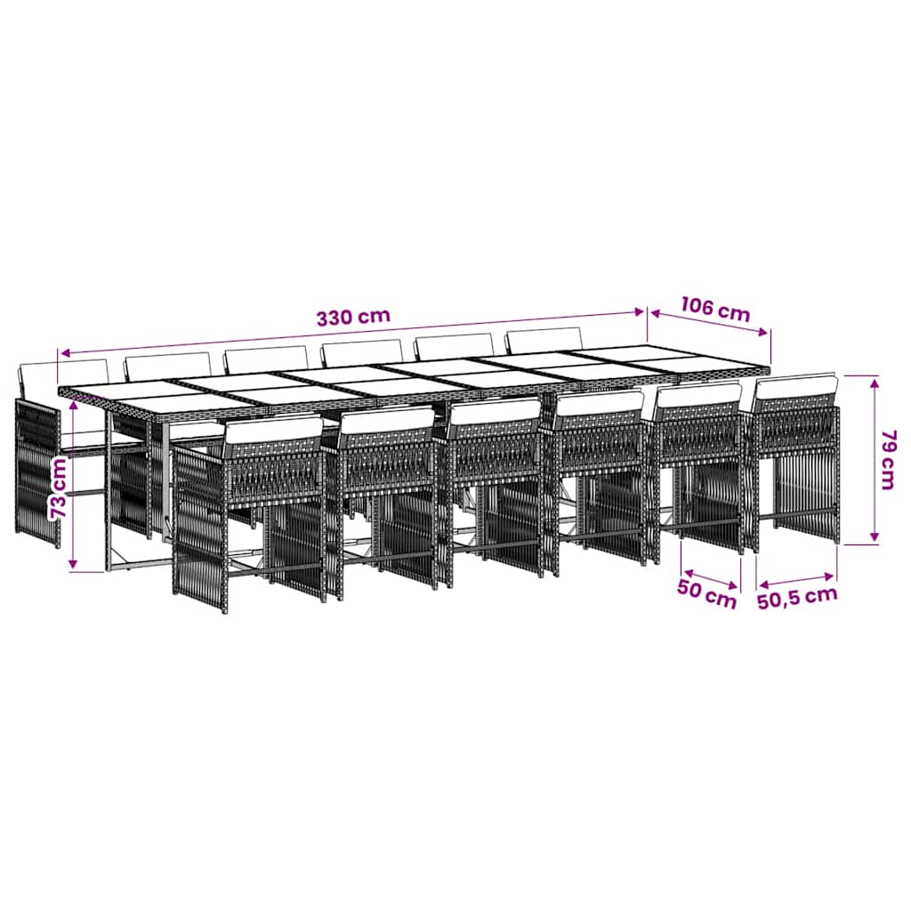 13-tlg. Garten-Essgruppe mit Kissen Schwarz Poly Rattan