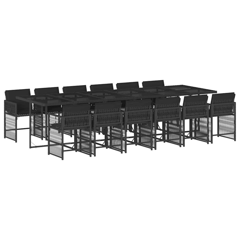 13-tlg. Garten-Essgruppe mit Kissen Schwarz Poly Rattan