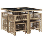 9-tlg. Garten-Essgruppe mit Kissen Beige Poly Rattan