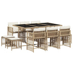 11-tlg. Garten-Essgruppe mit Kissen Beige Poly Rattan