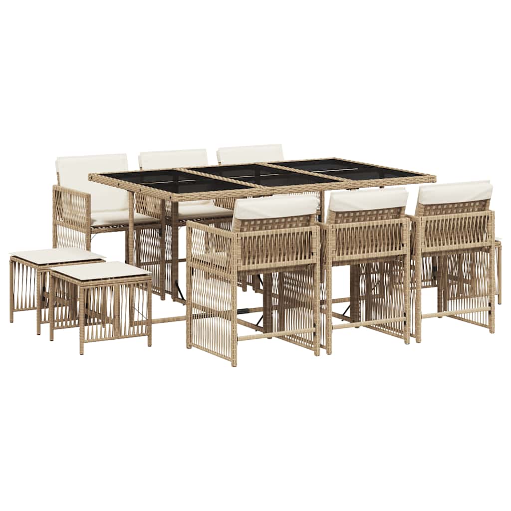 11-tlg. Garten-Essgruppe mit Kissen Beige Poly Rattan