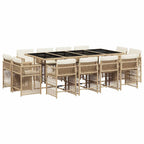 13-tlg. Garten-Essgruppe mit Kissen Beige Poly Rattan