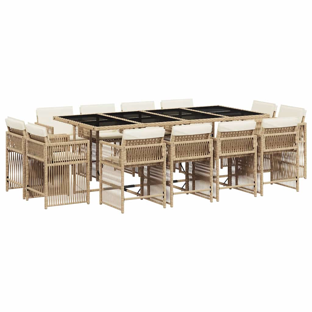 13-tlg. Garten-Essgruppe mit Kissen Beige Poly Rattan