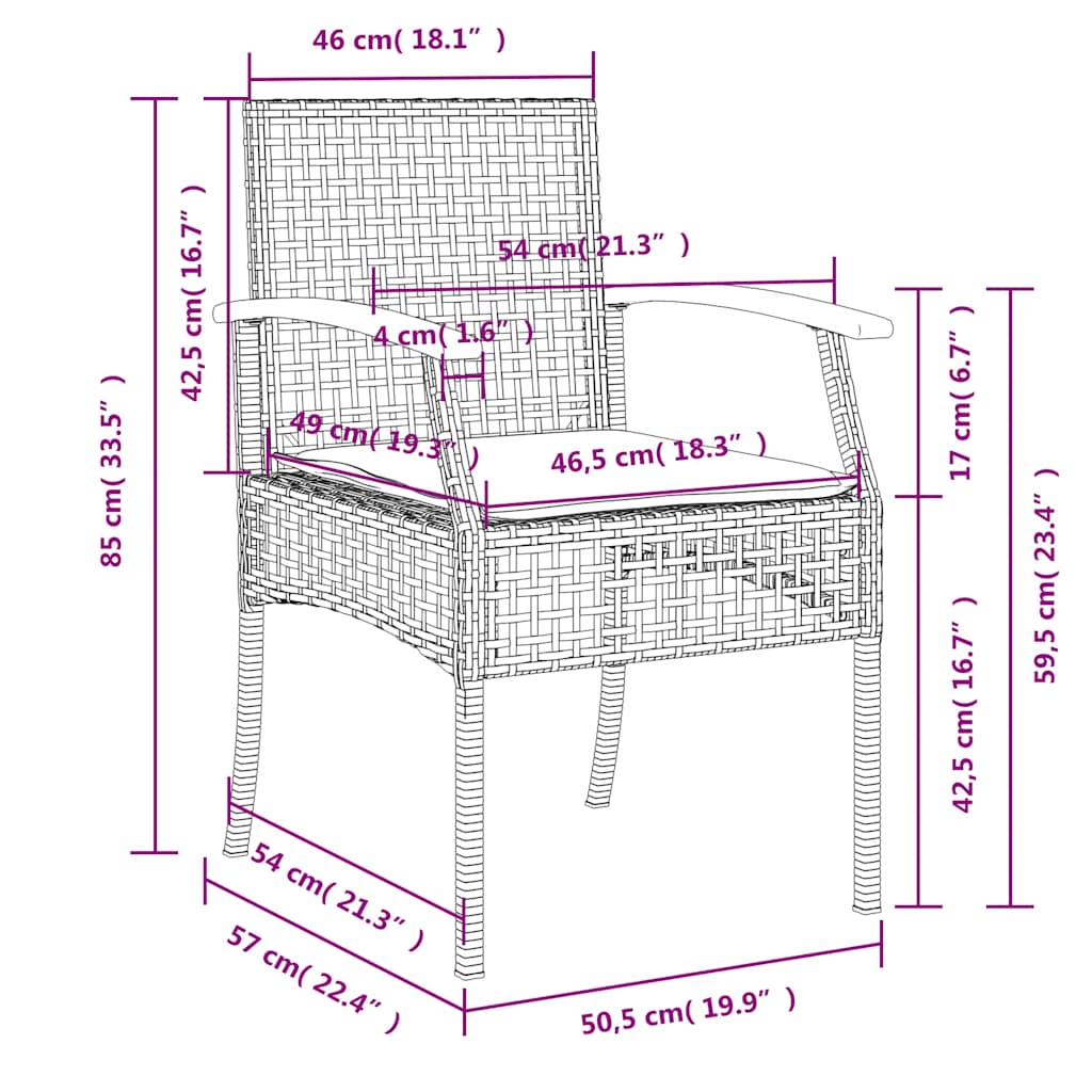 Gartenstühle mit Kissen 2 Stk. Schwarz Poly Rattan Akazienholz