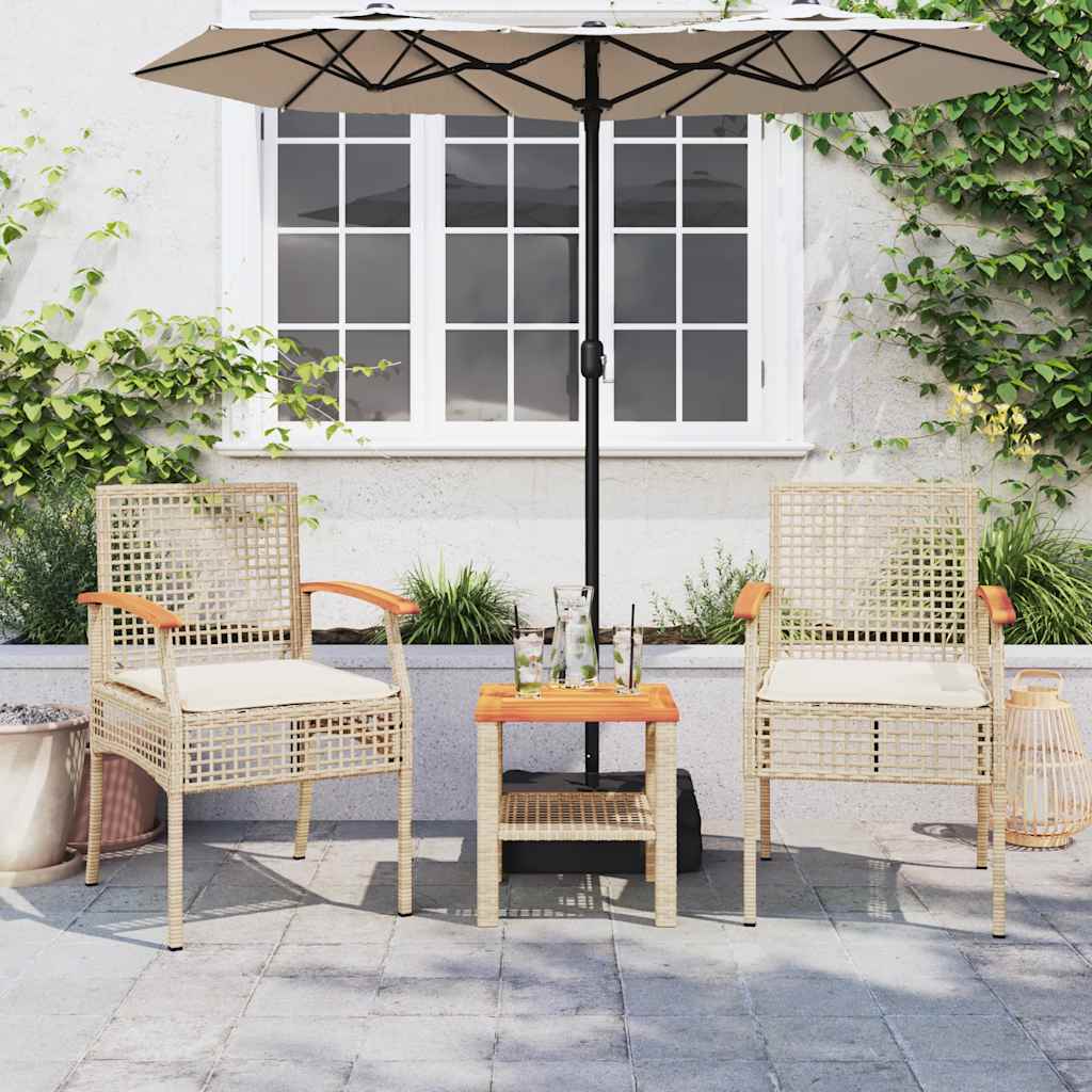 Gartenstühle mit Kissen 2 Stk. Beige Poly Rattan Akazienholz