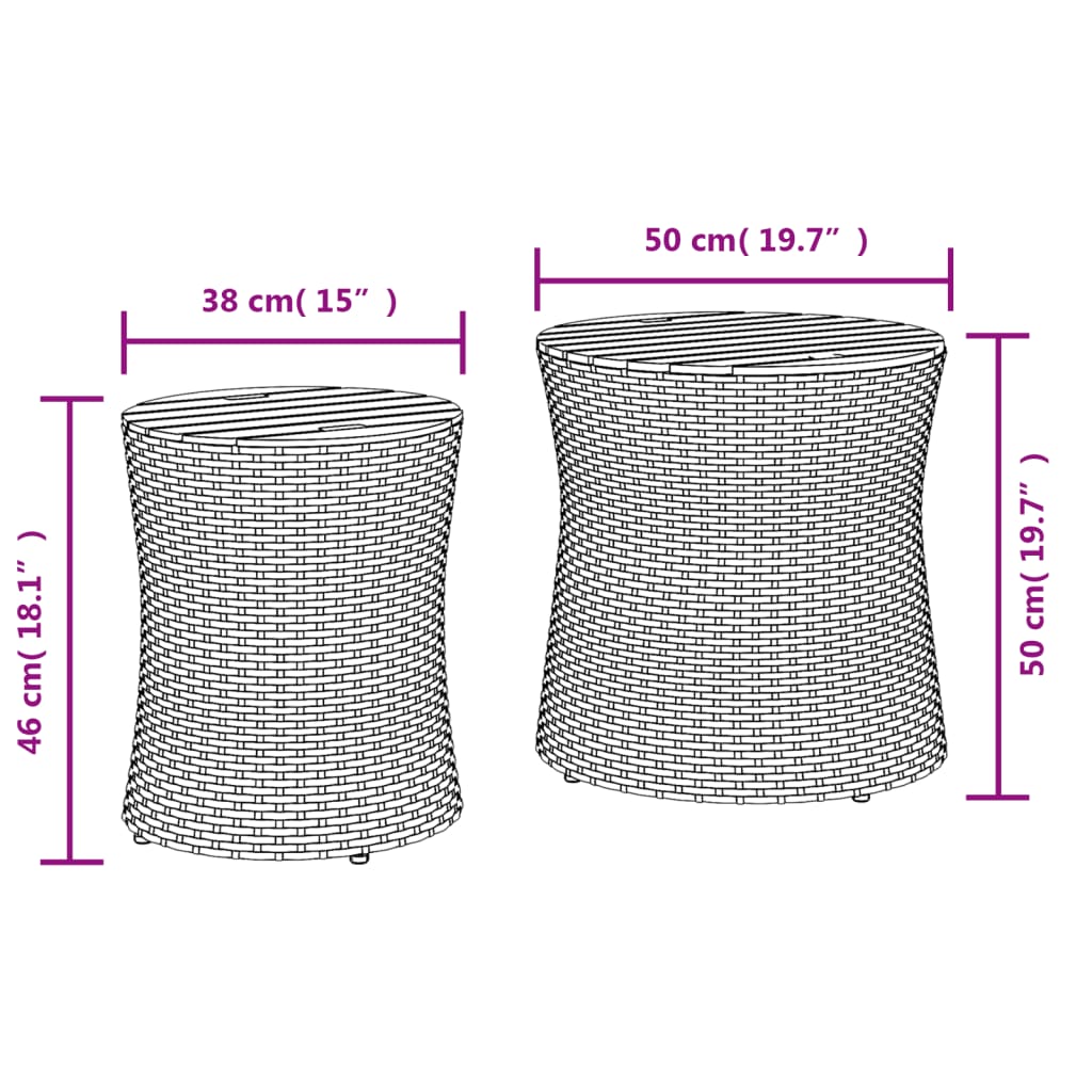 Garten-Beistelltische 2 Stk. mit Holzplatte Beige Poly Rattan