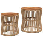 Garten-Beistelltische 2 Stk. mit Holzplatte Beige Poly Rattan