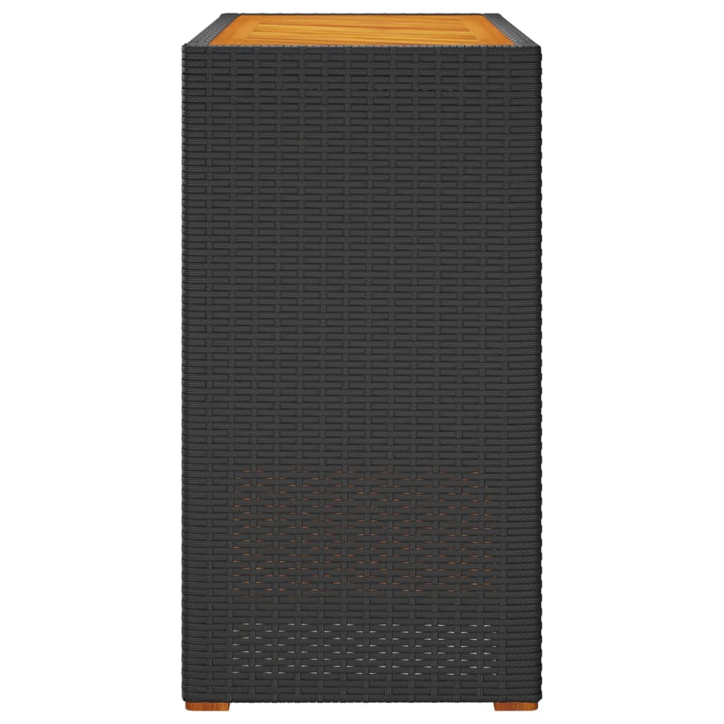 Garten-Beistelltisch mit Holzplatte Schwarz Poly Rattan