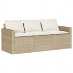 Gartensofa mit Kissen 3-Sitzer Beige Poly Rattan