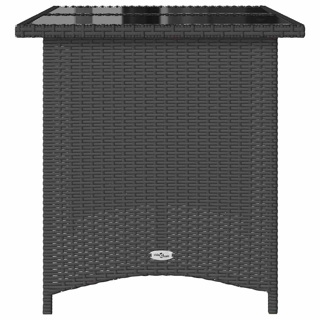 Gartentisch mit Glasplatte Schwarz 110x68x70 cm Poly Rattan