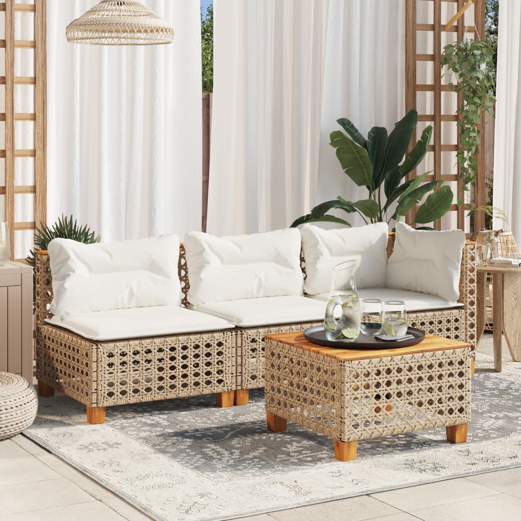 Gartensofa ohne Armlehnen mit Kissen Beige Poly Rattan