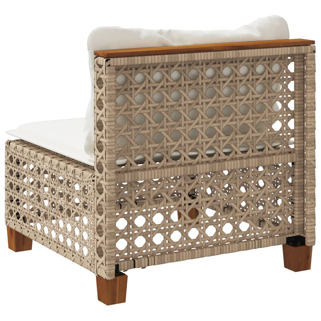 Gartensofa ohne Armlehnen mit Kissen Beige Poly Rattan