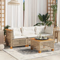 Gartensofa mit Kissen 3-Sitzer Beige Poly Rattan