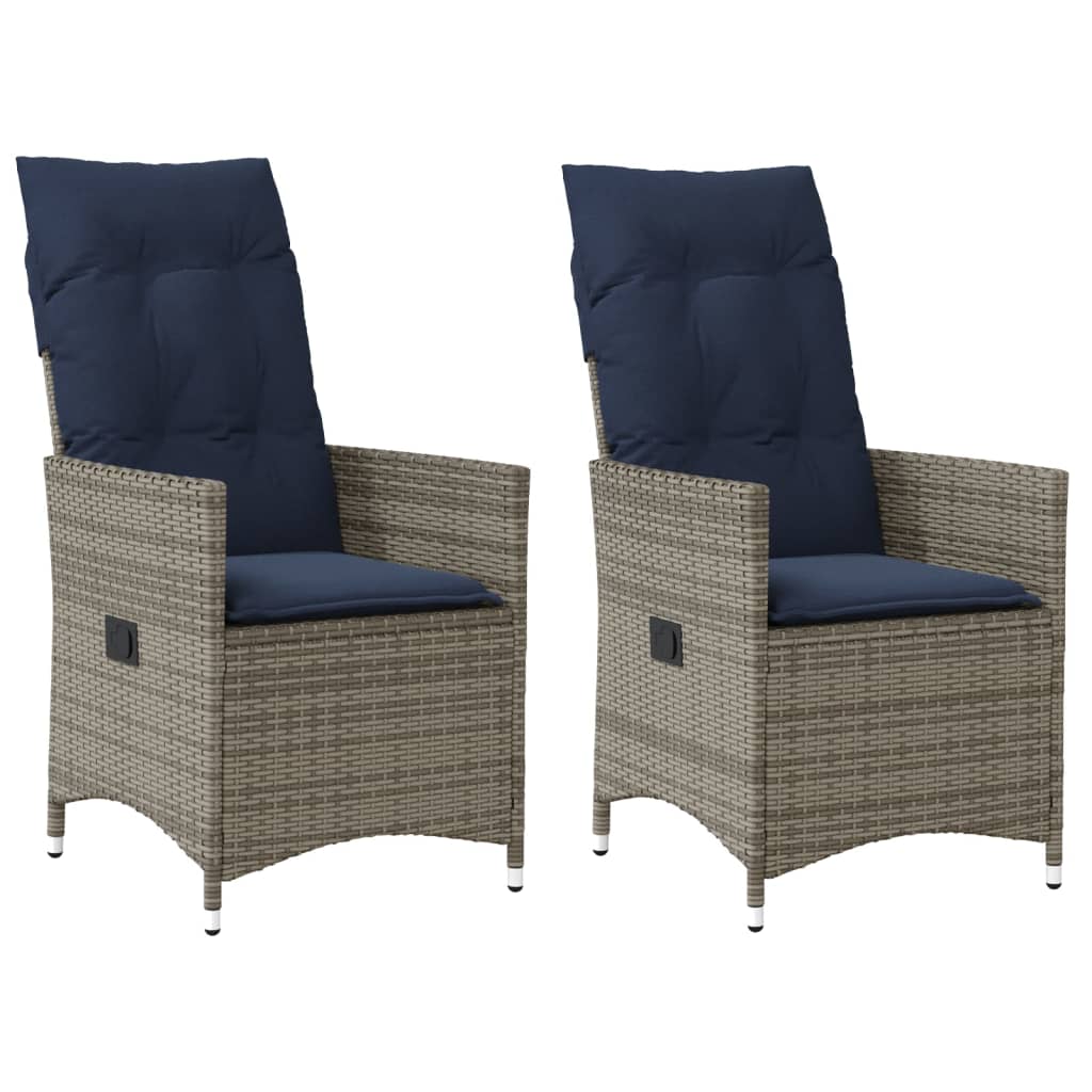 Gartenstühle Verstellbar 2 Stk. mit Kissen Grau Poly Rattan