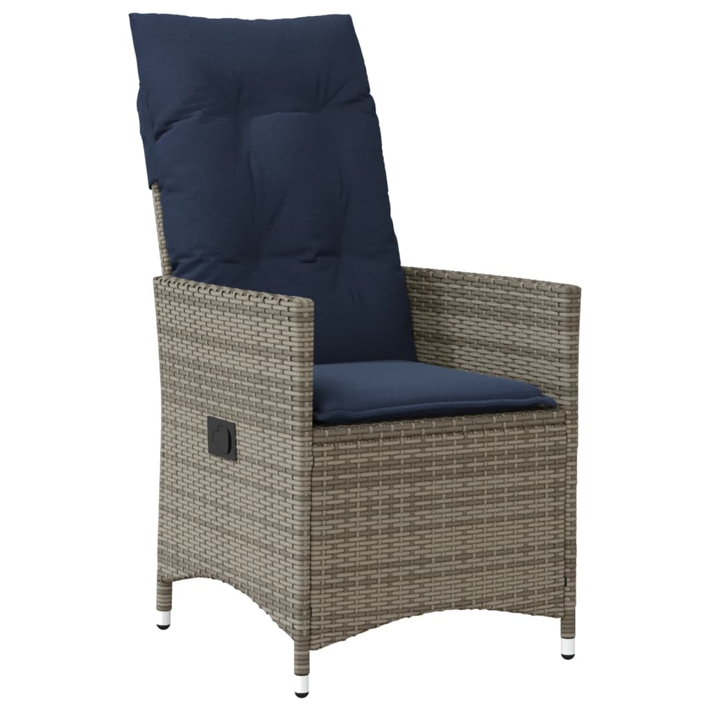 Gartenstühle Verstellbar 2 Stk. mit Kissen Grau Poly Rattan