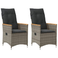 Gartensessel mit Kissen 2 Stk. Verstellbar Grau Poly Rattan