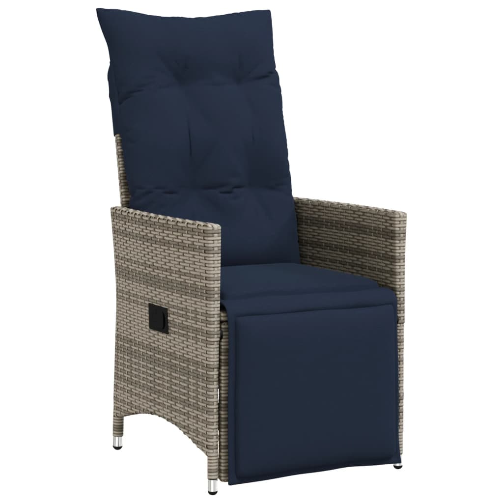 Gartensessel Verstellbar mit Kissen Grau Poly Rattan